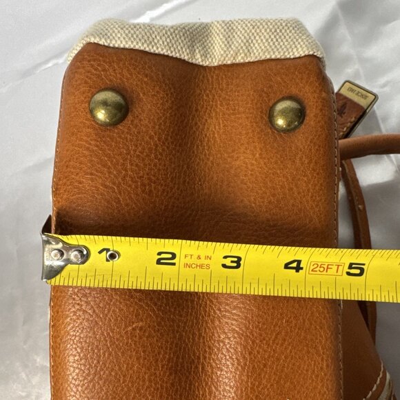 Frye Tan Leather & Canvas Mini Satchel Handbag With Double Handles & Zipper Clos - Picture 16 of 16